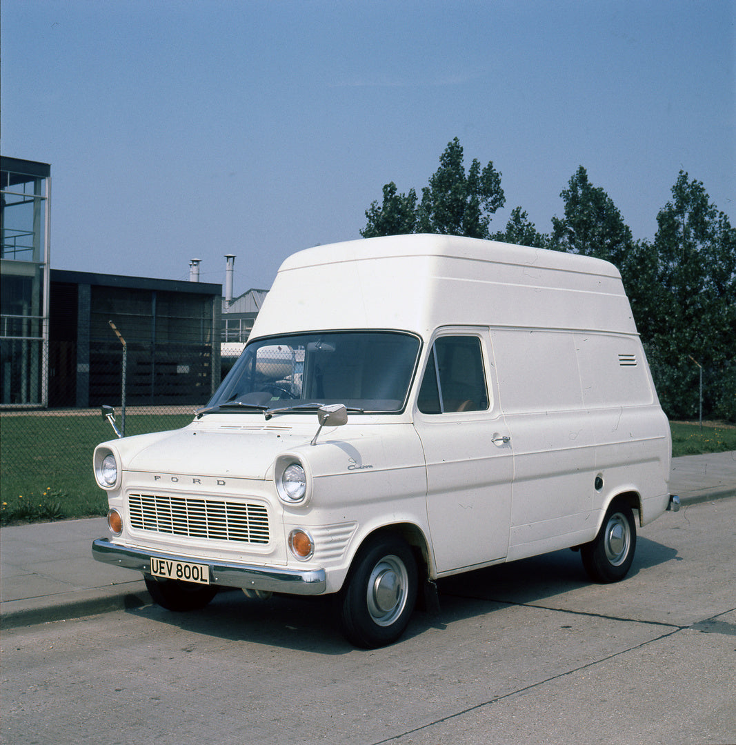 This archival image documents the 1972 Ford Transit Mark I High Top Van on street in front of building and is preserved in the Ford Heritage Vault as part of Ford Motor Company's historic photographic archive. Free for personal, non-commercial use...