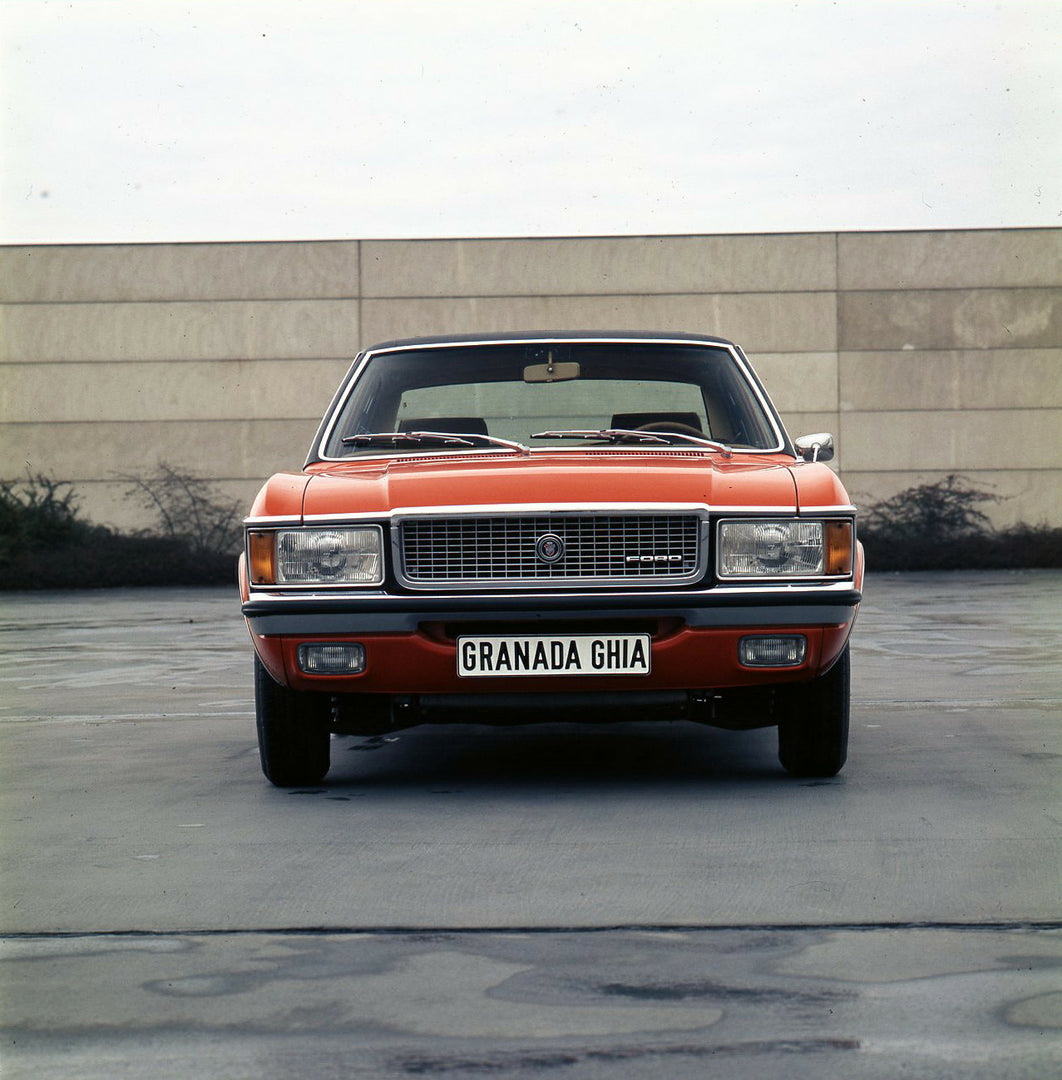This archival image documents the 1974 Ford Granada Mark I Ghia front view on pavement and is preserved in the Ford Heritage Vault as part of Ford Motor Company's historic photographic archive. Free for personal, non-commercial use. Ford Heritage ...
