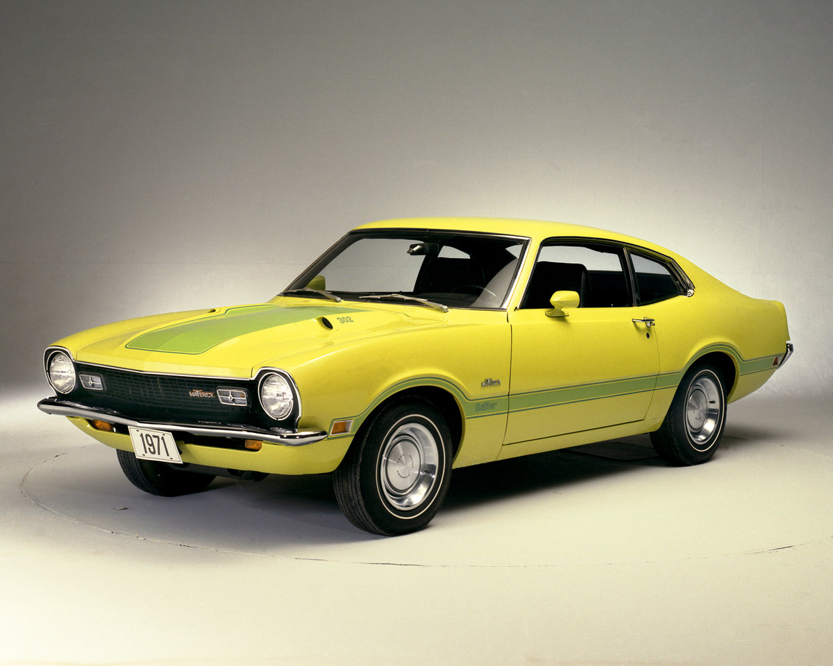 This archival image documents the 1971 Ford Maverick Grabber and is preserved in the Ford Heritage Vault as part of Ford Motor Company's historic photographic archive. Free for personal, non-commercial use. Ford Heritage Vault reference AR-2008-8....