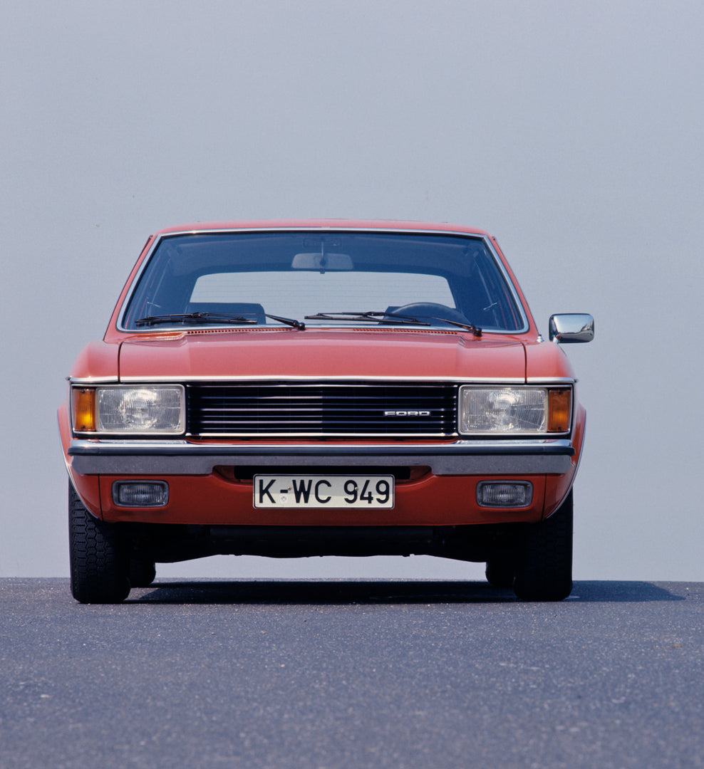This archival image documents the 1975 Ford Granada Mark I GL front view with scenic blue sky and is preserved in the Ford Heritage Vault as part of Ford Motor Company's historic photographic archive. Free for personal, non-commercial use. Ford He...