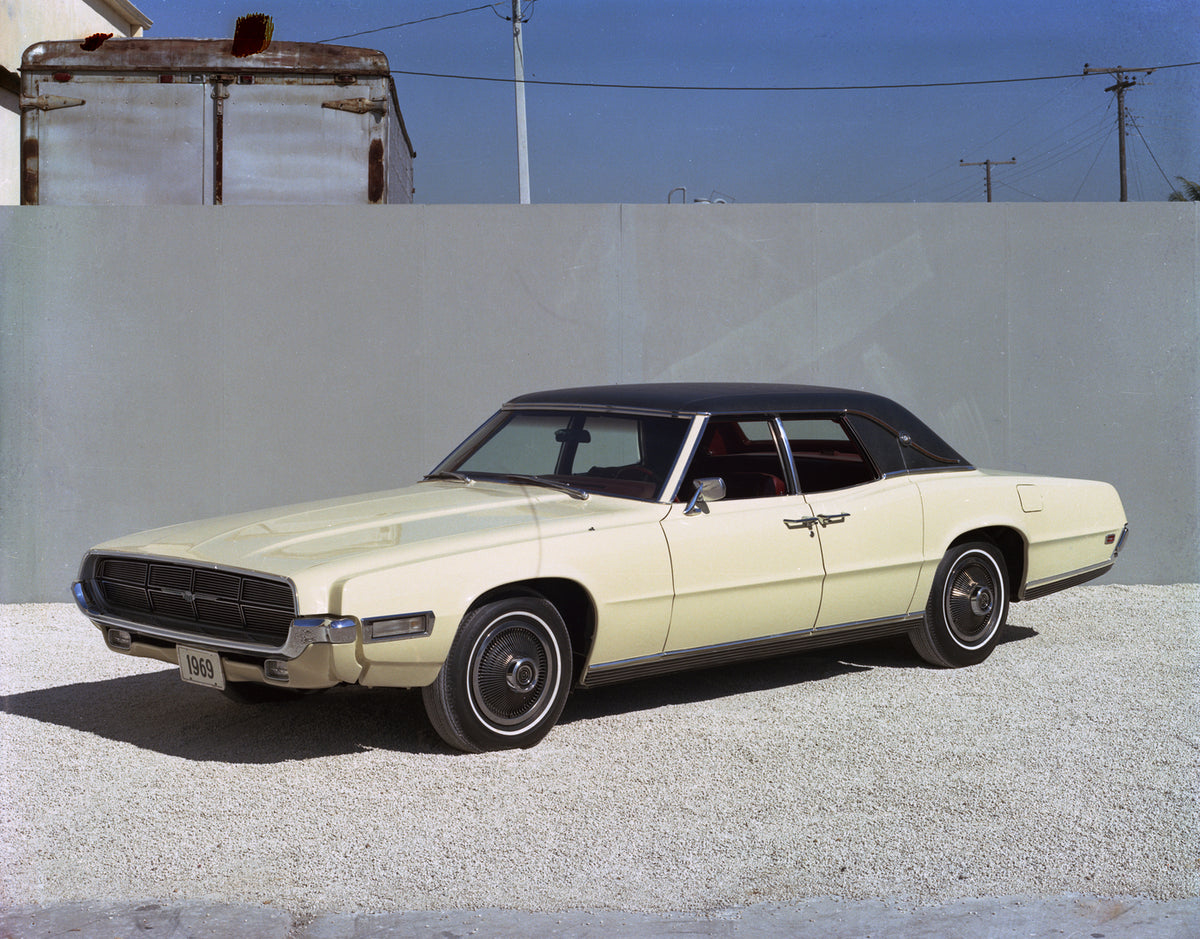 This archival image documents the 1969 Ford Thunderbird Landau four-door and is preserved in the Ford Heritage Vault as part of Ford Motor Company's historic photographic archive. Free for personal, non-commercial use. Ford Heritage Vault referenc...