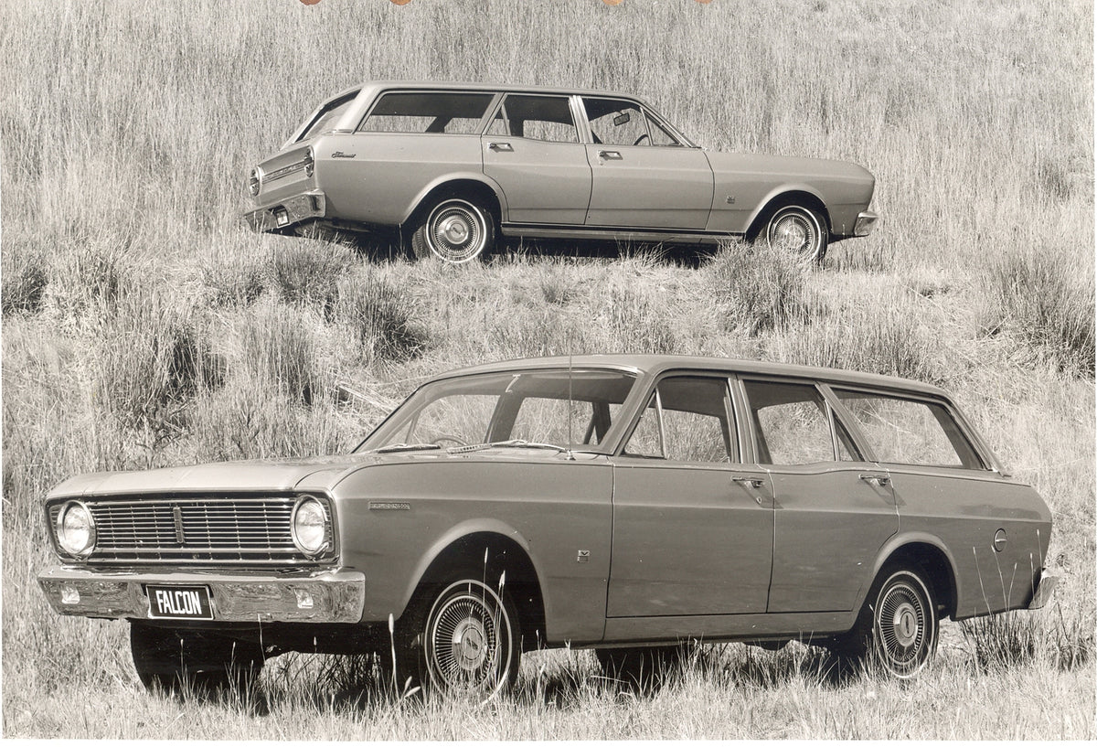This archival image documents the 1968 Ford XT Falcon 500 station wagons closeup in scenic field and is preserved in the Ford Heritage Vault as part of Ford Motor Company's historic photographic archive. Free for personal, non-commercial use. Ford...