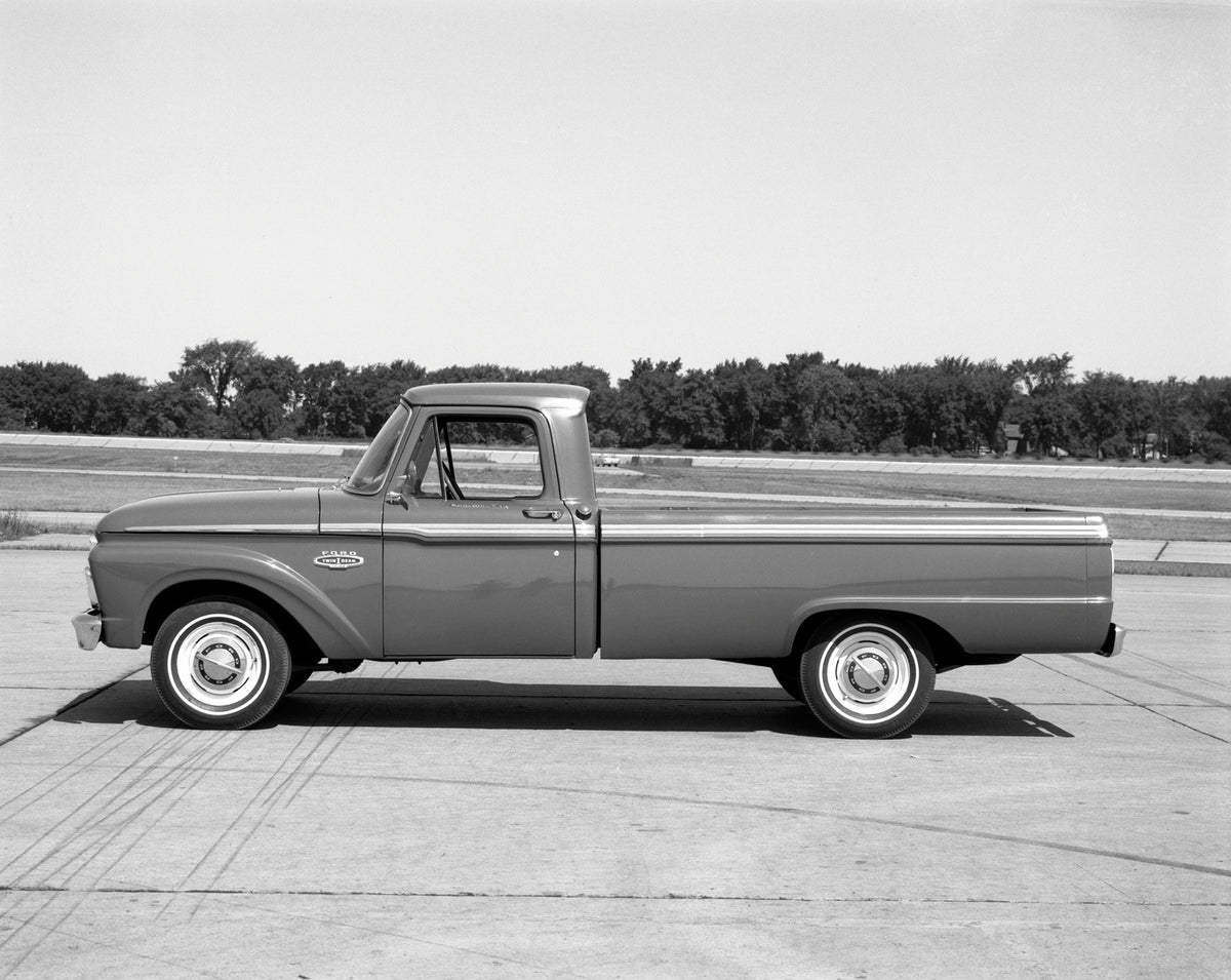 This archival image documents the 1966 Ford F-100 pickup truck and is preserved in the Ford Heritage Vault as part of Ford Motor Company's historic photographic archive. Free for personal, non-commercial use. Ford Heritage Vault reference AR-2008-...