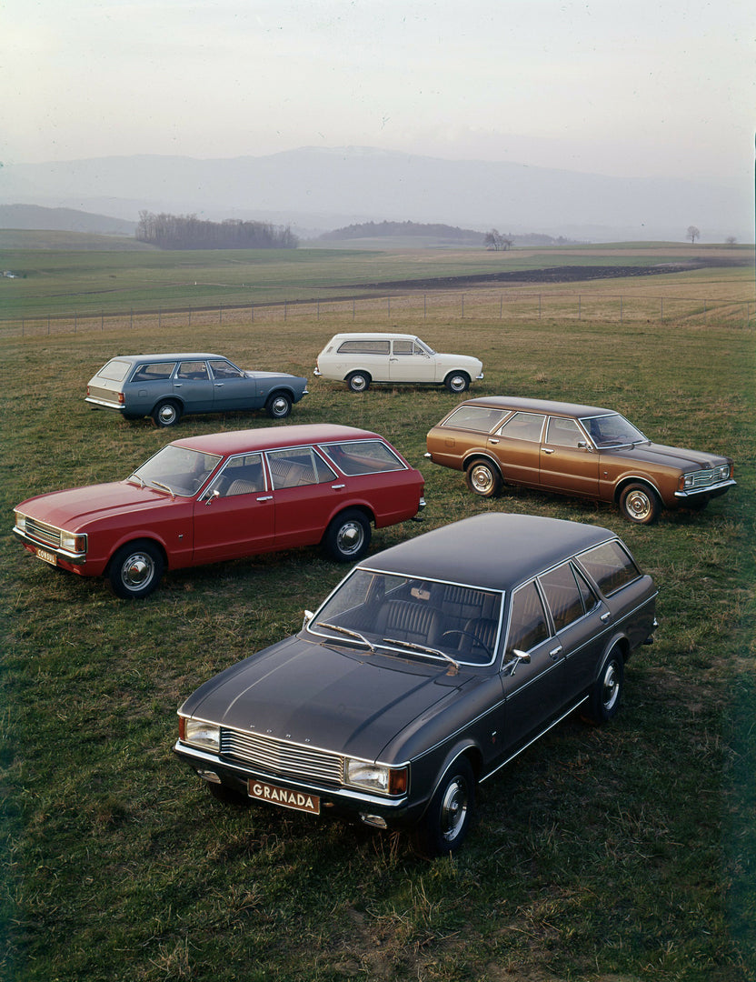 This archival image documents the 1972 Ford Taunus Estate range in scenic field and is preserved in the Ford Heritage Vault as part of Ford Motor Company's historic photographic archive. Free for personal, non-commercial use. Ford Heritage Vault r...