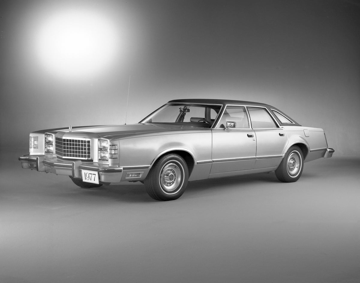 This archival image documents the 1977 Ford LTD II four-door and is preserved in the Ford Heritage Vault as part of Ford Motor Company's historic photographic archive. Free for personal, non-commercial use. Ford Heritage Vault reference AR-2008-8....