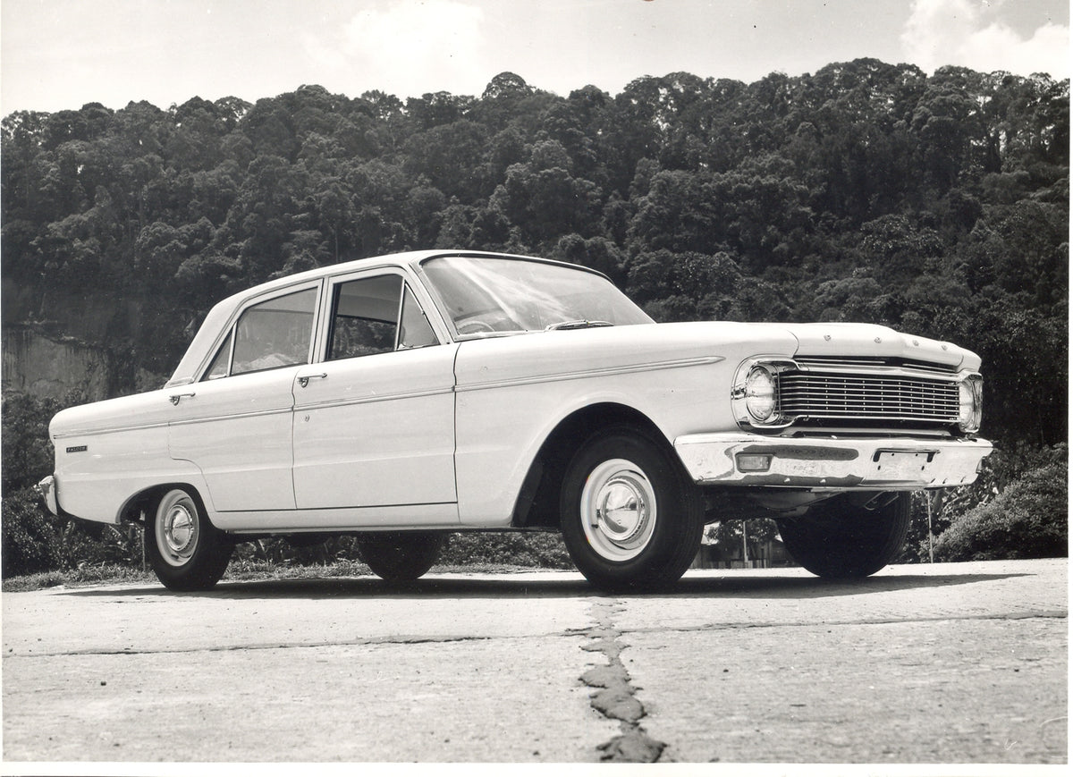 This archival image documents the 1965 Ford XP Falcon low view with scenic trees and is preserved in the Ford Heritage Vault as part of Ford Motor Company's historic photographic archive. Free for personal, non-commercial use. Ford Heritage Vault ...