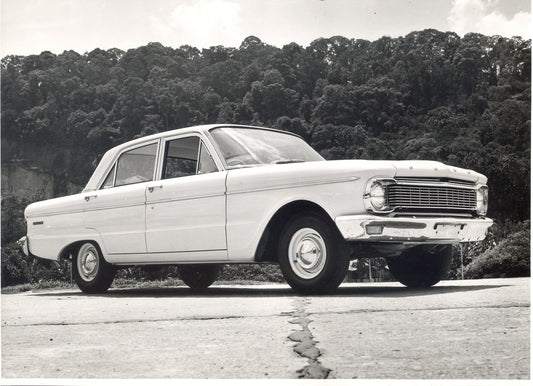 1965 Ford XP Falcon low view with scenic trees HV 1965-0139
