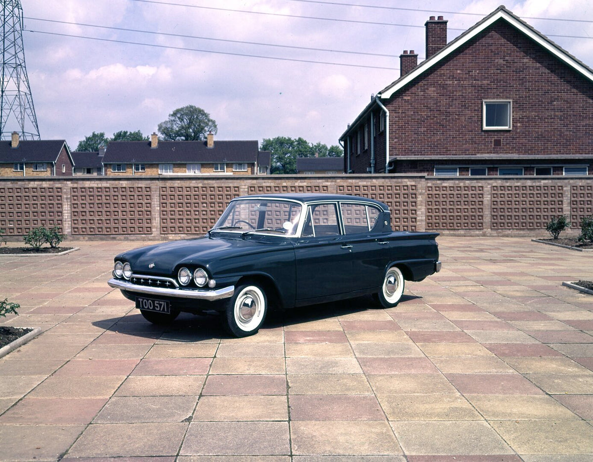 This archival image documents the 1961 Ford Consul Classic Duchess of Kent with scenic brick wall and is preserved in the Ford Heritage Vault as part of Ford Motor Company's historic photographic archive. Free for personal, non-commercial use. For...