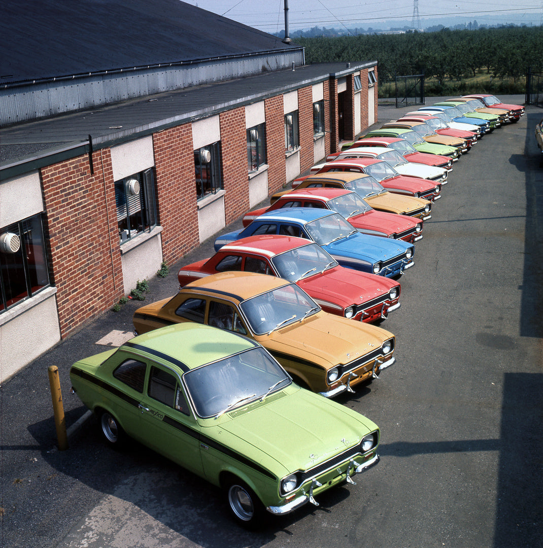 This archival image documents the 1971 Escort Mexico Mark I lineup at Boreham for Advanced Vehicle Operations Catalogue Shoot and is preserved in the Ford Heritage Vault as part of Ford Motor Company's historic photographic archive. Free for perso...
