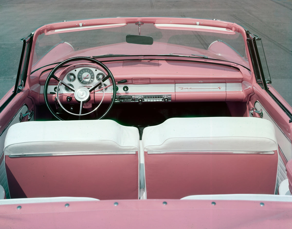 This archival image documents the 1956 Ford Fairlane Sunliner interior and is preserved in the Ford Heritage Vault as part of Ford Motor Company's historic photographic archive. Free for personal, non-commercial use. Ford Heritage Vault reference ...