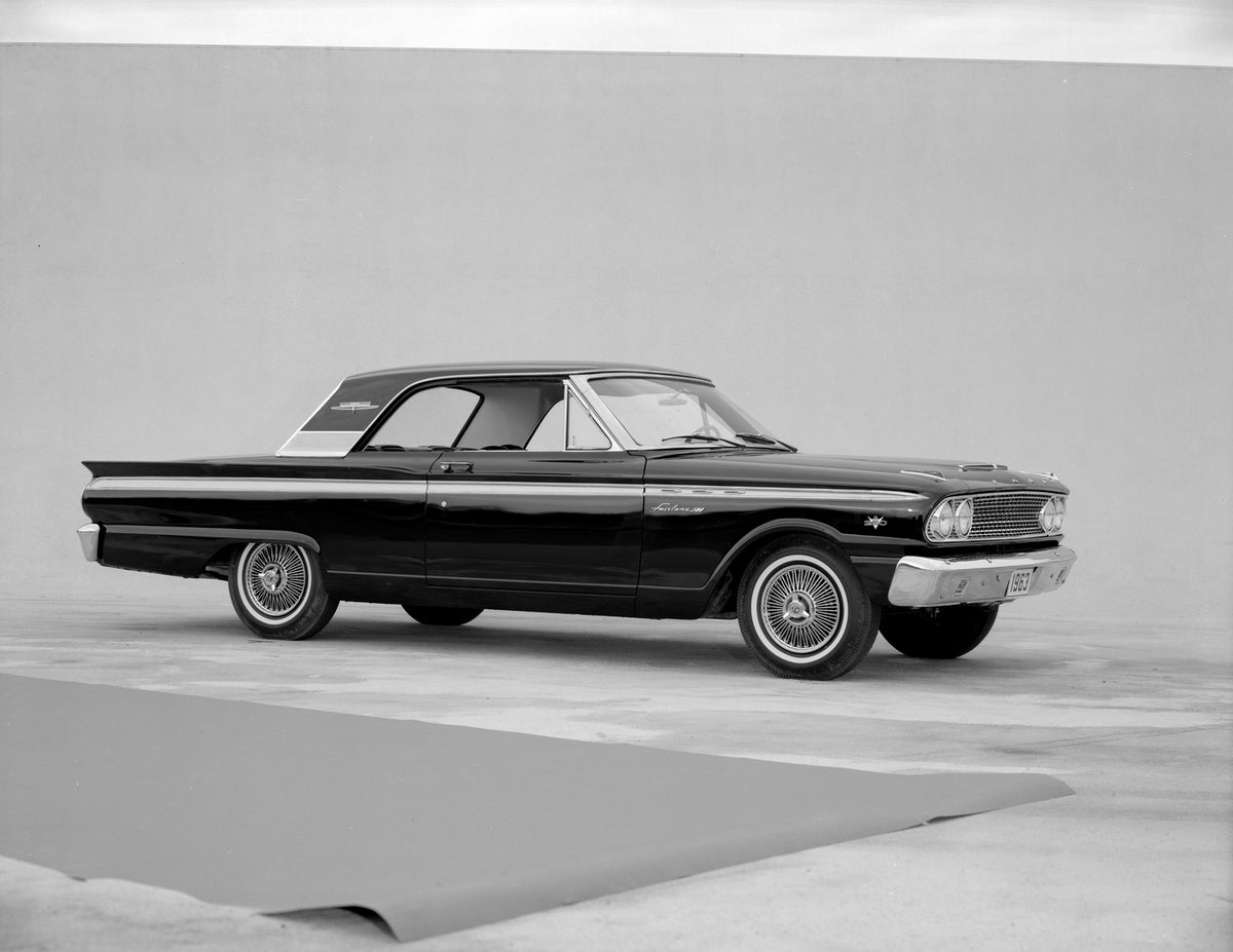 This archival image documents the 1963 Ford Fairlane 500 Sport Coupe and is preserved in the Ford Heritage Vault as part of Ford Motor Company's historic photographic archive. Free for personal, non-commercial use. Ford Heritage Vault reference AR...