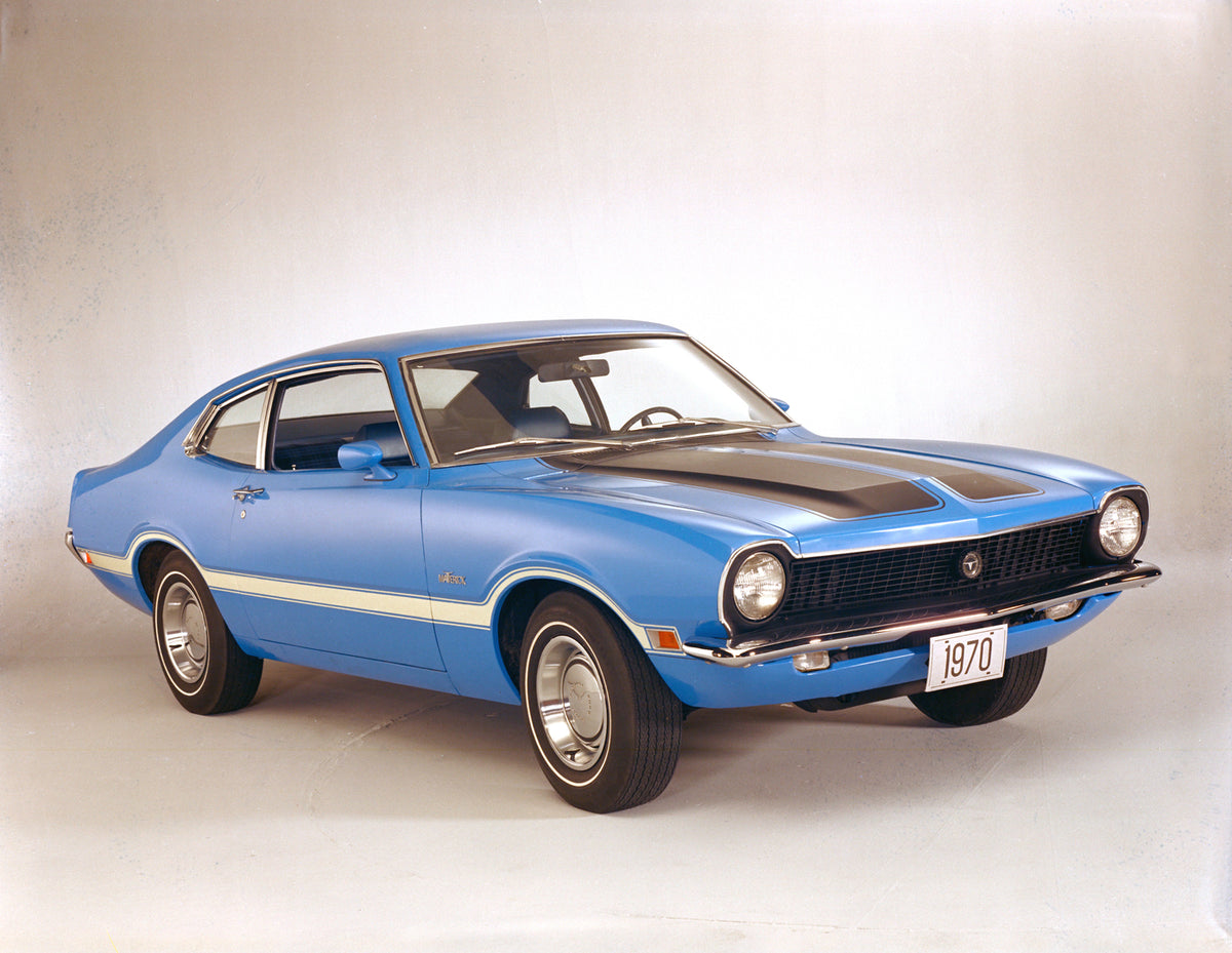 This archival image documents the 1970 Ford Maverick Grabber sedan and is preserved in the Ford Heritage Vault as part of Ford Motor Company's historic photographic archive. Free for personal, non-commercial use. Ford Heritage Vault reference AR-2...