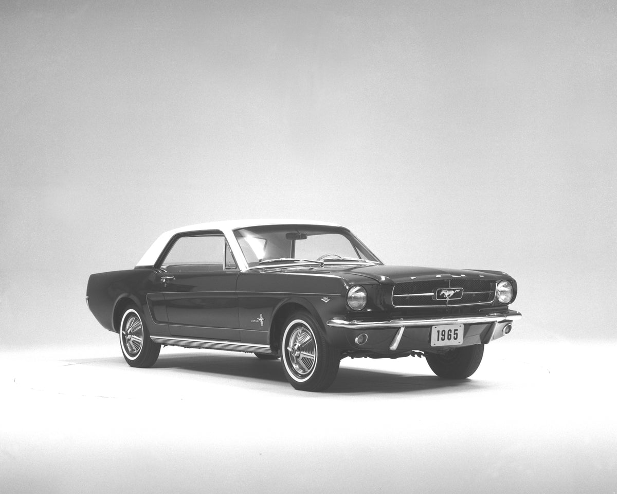 This archival image documents the 1965 Ford Mustang coupe in studio and is preserved in the Ford Heritage Vault as part of Ford Motor Company's historic photographic archive. Free for personal, non-commercial use. Ford Heritage Vault reference AR-...