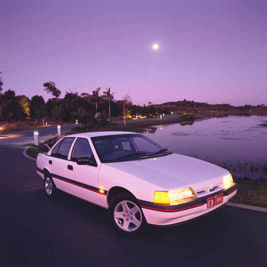 1991 Ford EB Falcon S Sedan Driver Side Front End View Parked Near Pond FAP-2011-3 HV 1991-0079