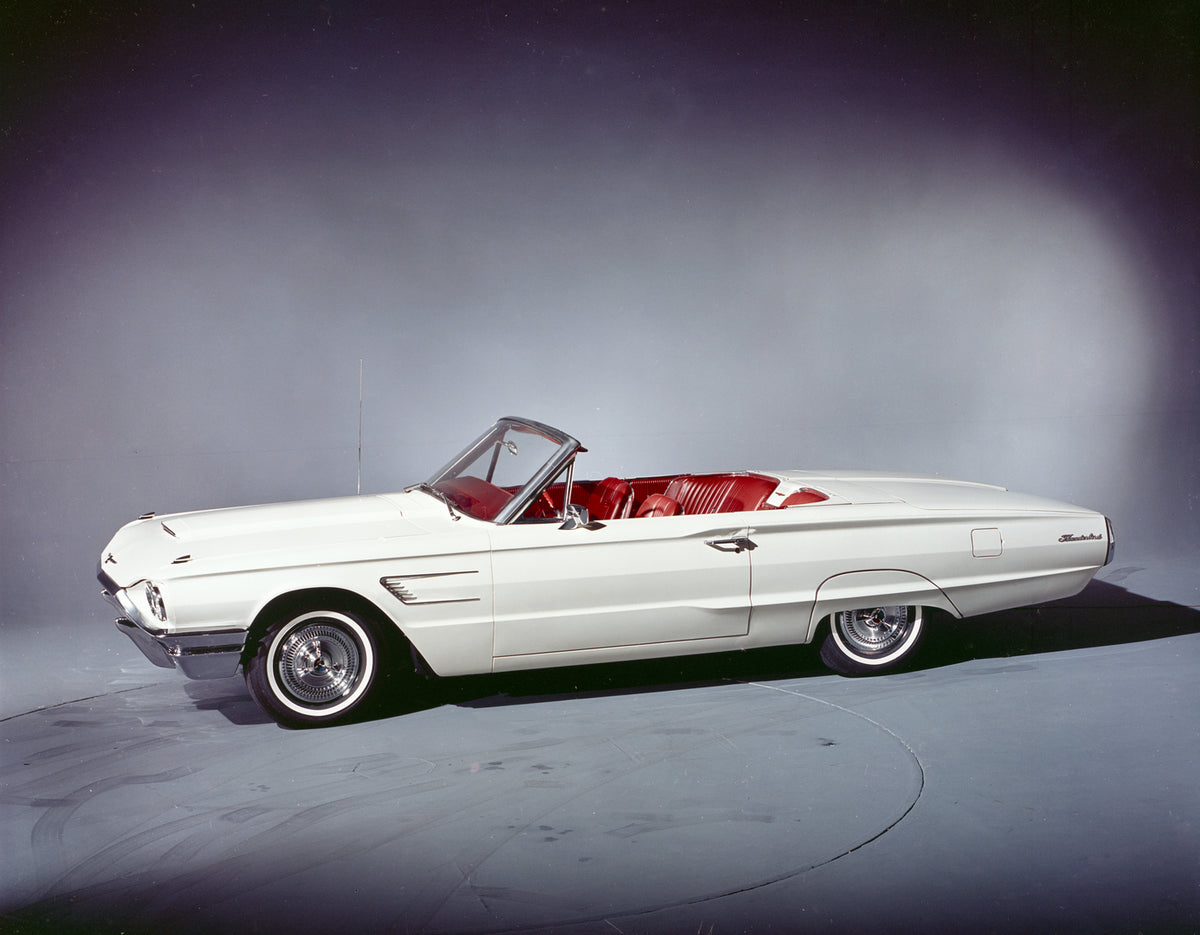 This archival image documents the 1965 Ford Thunderbird convertible in studio and is preserved in the Ford Heritage Vault as part of Ford Motor Company's historic photographic archive. Free for personal, non-commercial use. Ford Heritage Vault ref...
