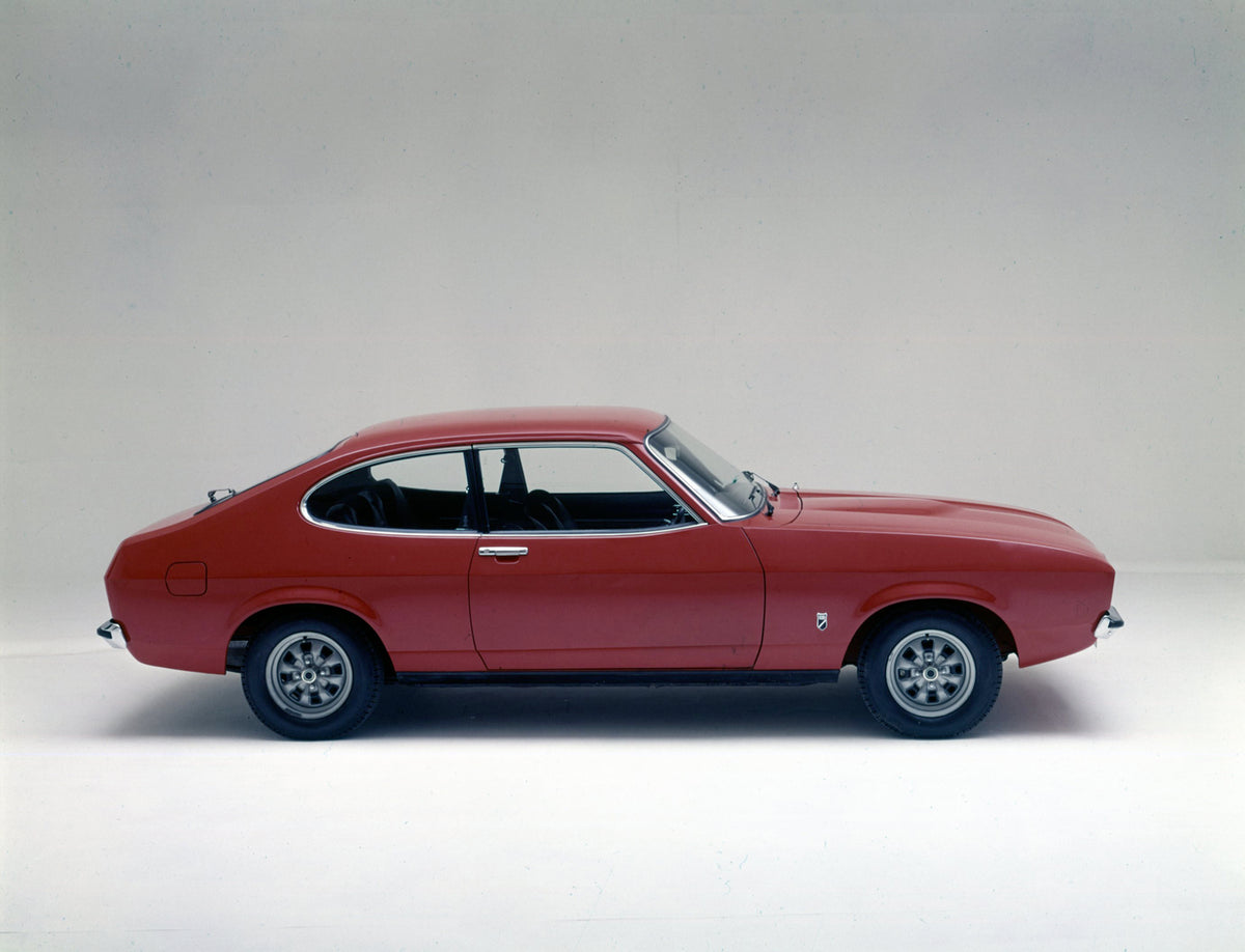This archival image documents the 1974 Ford Capri II XL side view in studio and is preserved in the Ford Heritage Vault as part of Ford Motor Company's historic photographic archive. Free for personal, non-commercial use. Ford Heritage Vault refer...