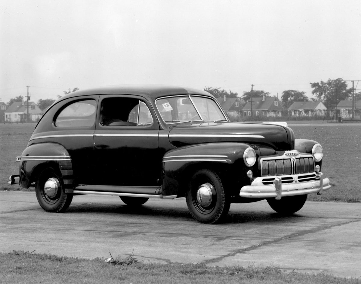 This archival image documents the 1947 Mercury Tudor 114 on road with houses AR-2007-5 and is preserved in the Ford Heritage Vault as part of Ford Motor Company's historic photographic archive. Free for personal, non-commercial use. Ford Heritage ...