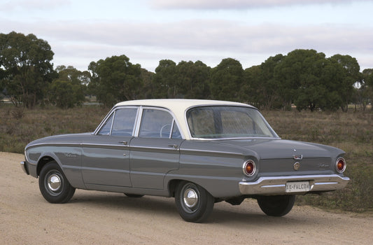 1960 Ford XK Falcon rear view on test track with scenic trees DSC_9900 HV 1960-0114