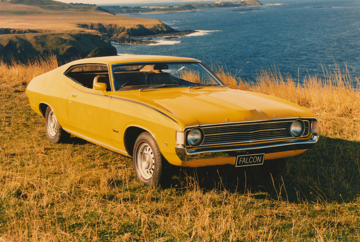 This archival image documents the 1972 Ford XA Falcon Fairmont Hardtop Coupe 3/4 Front View on Seaside Cliff FAP 2011-3 and is preserved in the Ford Heritage Vault as part of Ford Motor Company's historic photographic archive. Free for personal, n...