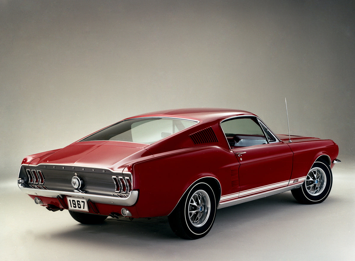 This archival image documents the 1967 Ford Mustang GT-A sportsroof in studio and is preserved in the Ford Heritage Vault as part of Ford Motor Company's historic photographic archive. Free for personal, non-commercial use. Ford Heritage Vault ref...