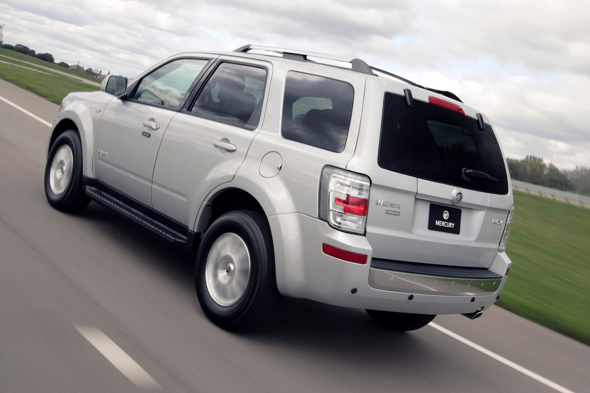 This archival image documents the 2008 Mercury Mariner Rear View On A Track and is preserved in the Ford Heritage Vault as part of Ford Motor Company's historic photographic archive. Free for personal, non-commercial use. Ford Heritage Vault refer...