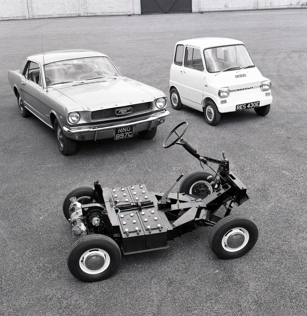 This archival image documents the 1967 Ford Mustang fastback, Ford Comuta concept, and Comuta concept chassis at Dunton and Warley and is preserved in the Ford Heritage Vault as part of Ford Motor Company's historic photographic archive. Free for ...