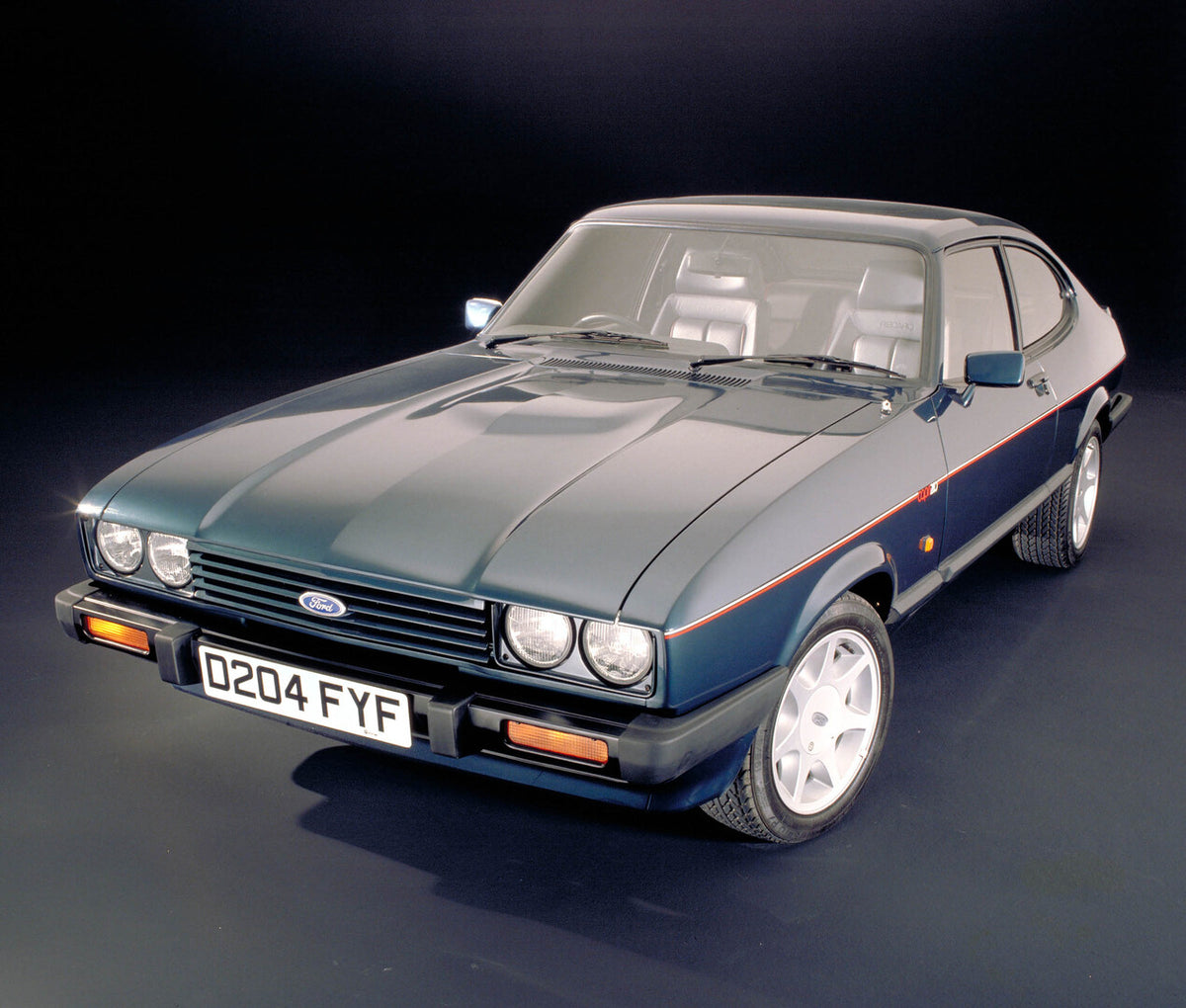 This archival image documents the 1987 Ford Capri Mark III front view in studio and is preserved in the Ford Heritage Vault as part of Ford Motor Company's historic photographic archive. Free for personal, non-commercial use. Ford Heritage Vault r...