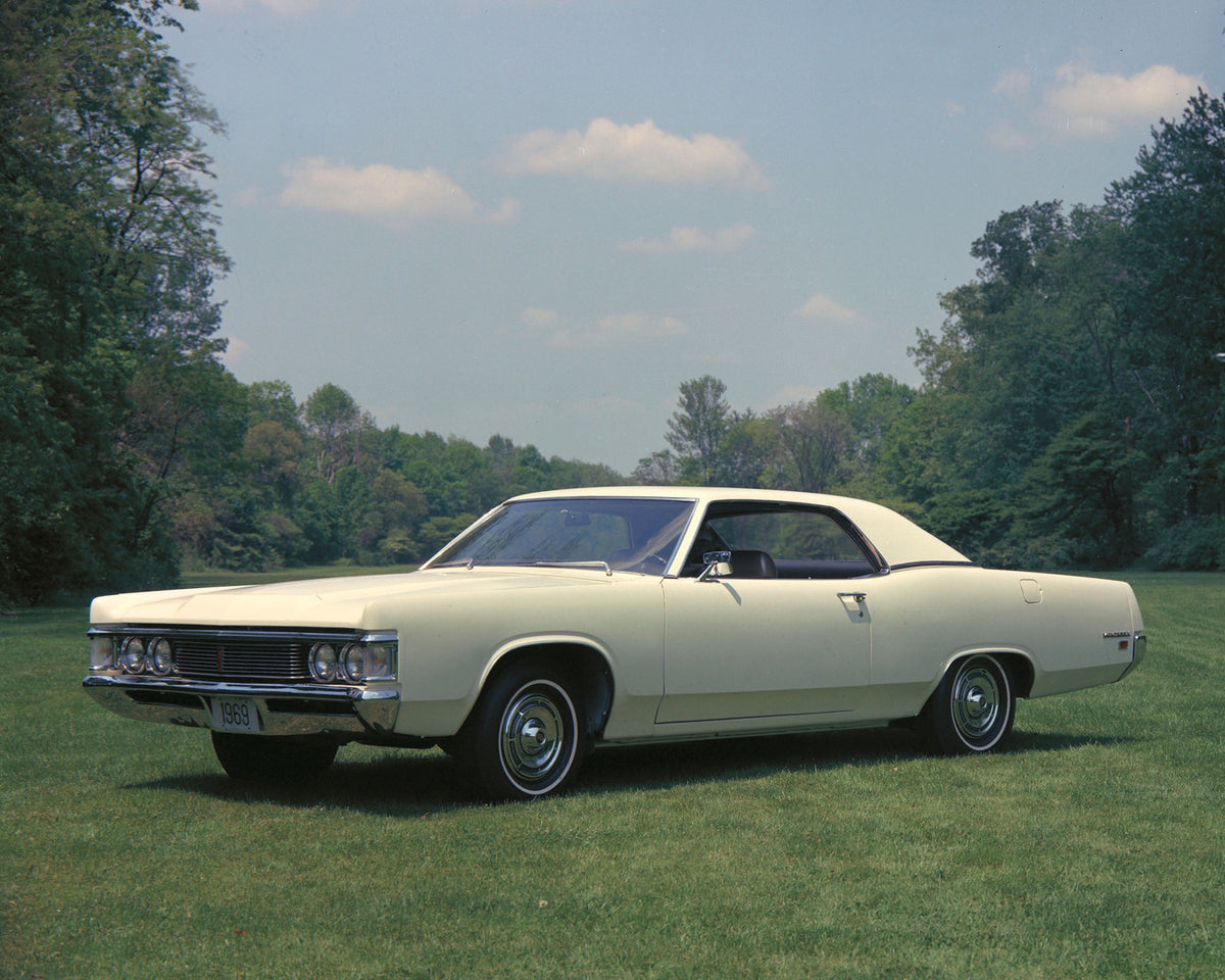 This archival image documents the 1969 Mercury Monterey hardtop Side View and is preserved in the Ford Heritage Vault as part of Ford Motor Company's historic photographic archive. Free for personal, non-commercial use. Ford Heritage Vault referen...