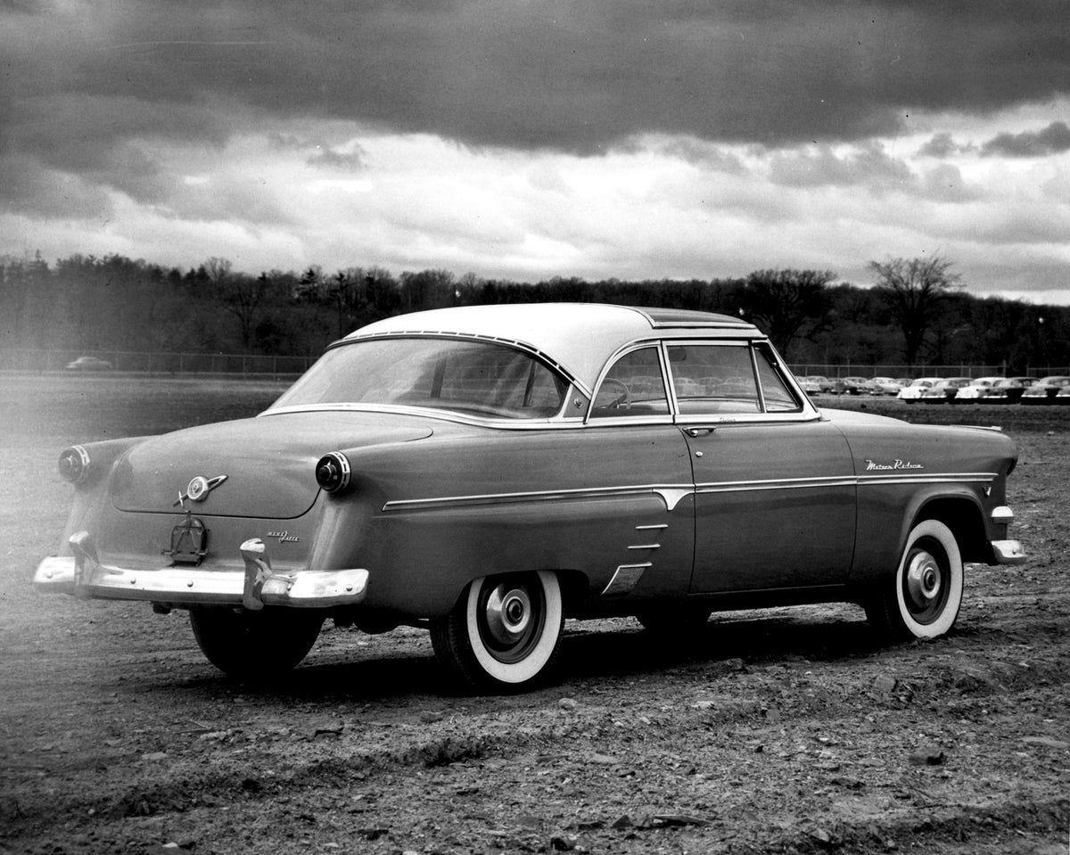 This archival image documents the 1954 Meteor Rideau Coupe rear view in field AR-2007-5 and is preserved in the Ford Heritage Vault as part of Ford Motor Company's historic photographic archive. Free for personal, non-commercial use. Ford Heritage...