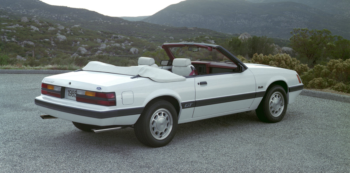This archival image documents the 1985 Ford Mustang GT convertible and is preserved in the Ford Heritage Vault as part of Ford Motor Company's historic photographic archive. Free for personal, non-commercial use. Ford Heritage Vault reference AR-2...