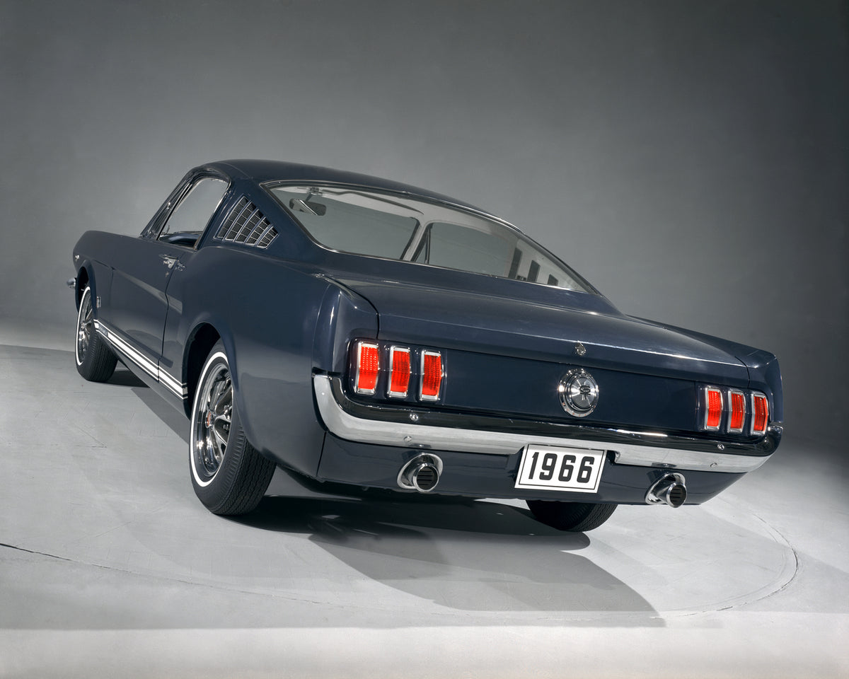 This archival image documents the 1966 Ford Mustang GT fastback rear view in studio and is preserved in the Ford Heritage Vault as part of Ford Motor Company's historic photographic archive. Free for personal, non-commercial use. Ford Heritage Vau...