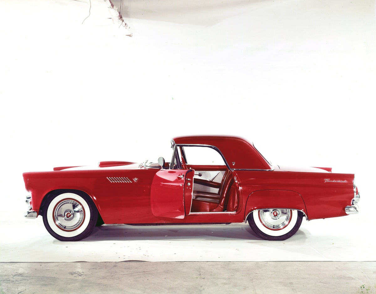 This archival image documents the 1955 Ford Thunderbird side view with door open and is preserved in the Ford Heritage Vault as part of Ford Motor Company's historic photographic archive. Free for personal, non-commercial use. Ford Heritage Vault ...