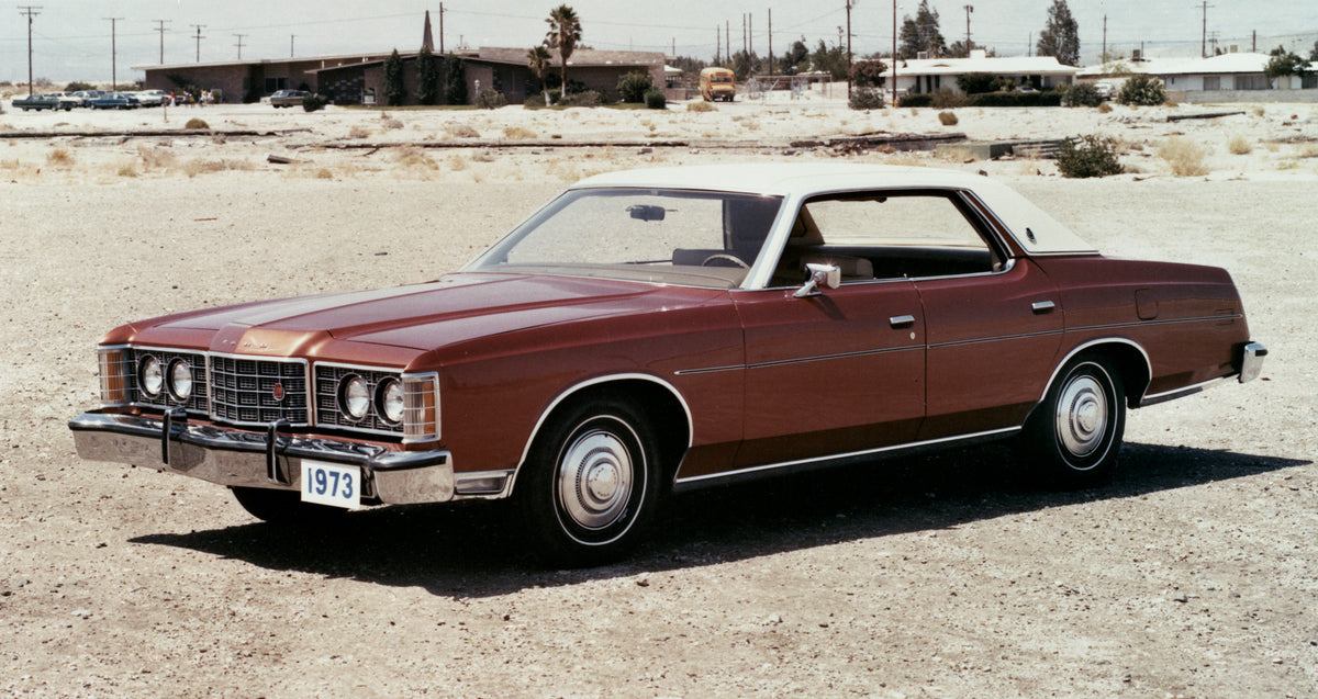 This archival image documents the 1973 Ford LTD four-door hardtop and is preserved in the Ford Heritage Vault as part of Ford Motor Company's historic photographic archive. Free for personal, non-commercial use. Ford Heritage Vault reference AR-20...