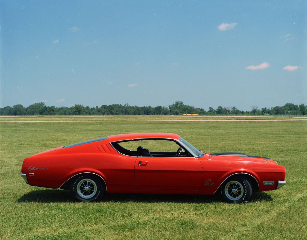 This archival image documents the 1969 Mercury Cyclone CJ sportsroof Side View and is preserved in the Ford Heritage Vault as part of Ford Motor Company's historic photographic archive. Free for personal, non-commercial use. Ford Heritage Vault re...