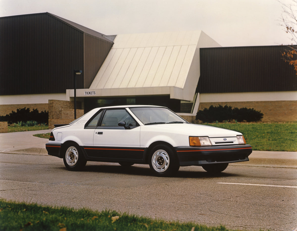 This archival image documents the 1988 Ford EXP Luxury Coupe and is preserved in the Ford Heritage Vault as part of Ford Motor Company's historic photographic archive. Free for personal, non-commercial use. Ford Heritage Vault reference AR-2008-8....