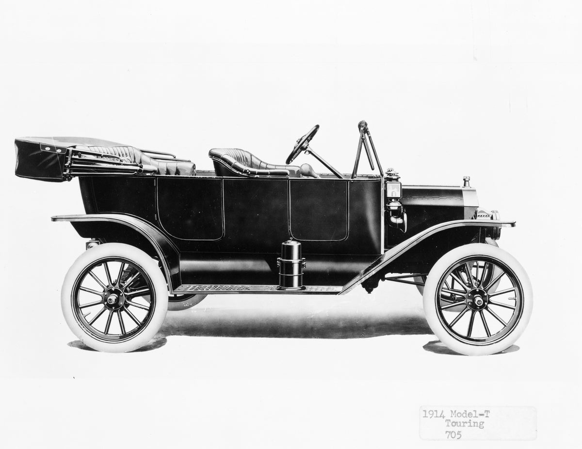 This archival image documents the 1914 Ford Model T Touring and is preserved in the Ford Heritage Vault as part of Ford Motor Company's historic photographic archive. Free for personal, non-commercial use. Ford Heritage Vault reference AR-2008-8.1...
