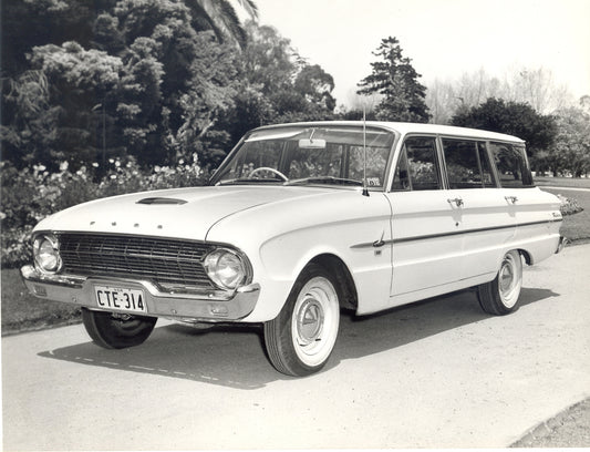 1962 Ford XL Falcon Station Wagon in scenic driveway with flowers HV 1962-0098