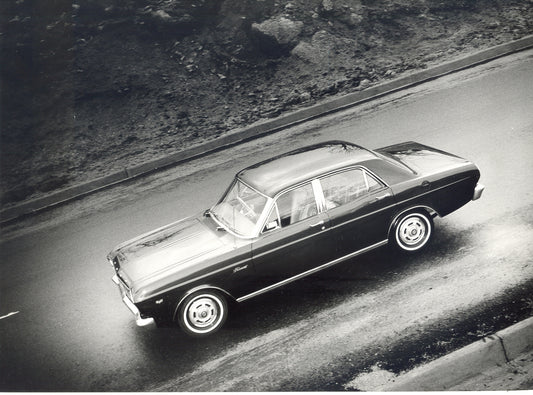 1966 Ford XR Falcon Fairmont aerial view on scenic road HV 1966-0149