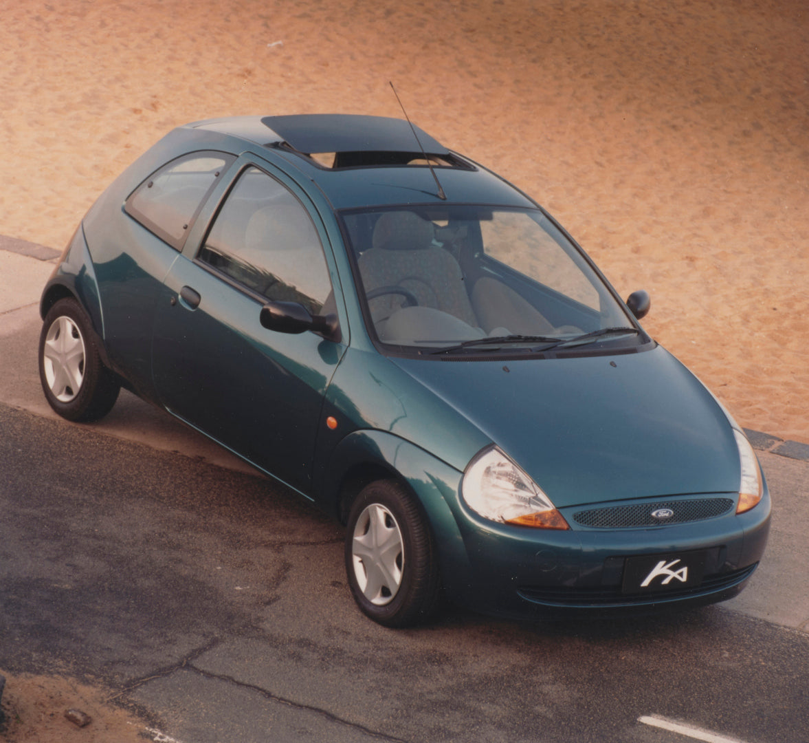 This archival image documents the 1999 Ford KA Driver Side Front End View on Sandy Road FAP-2011-3 and is preserved in the Ford Heritage Vault as part of Ford Motor Company's historic photographic archive. Free for personal, non-commercial use. Fo...