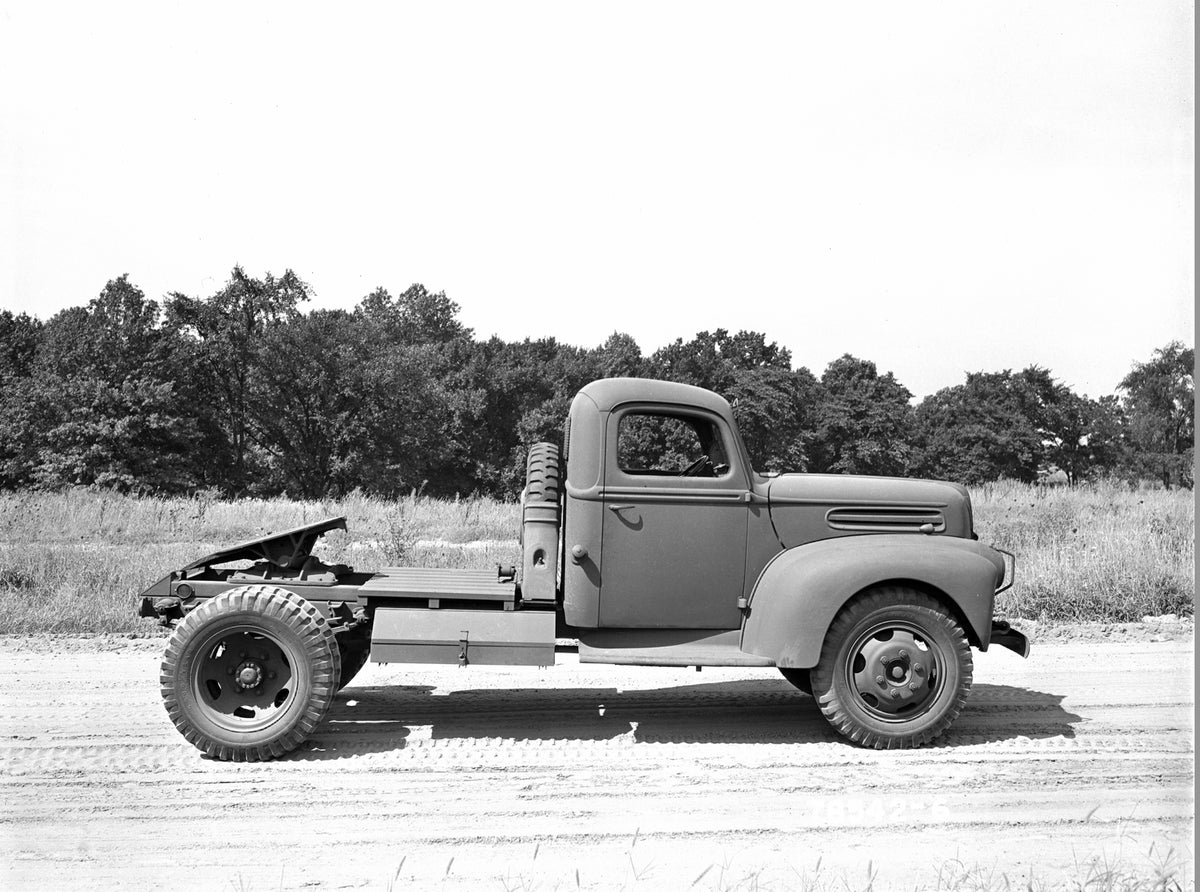 This archival image documents the 1943 Ford Model GATA tractor truck and is preserved in the Ford Heritage Vault as part of Ford Motor Company's historic photographic archive. Free for personal, non-commercial use. Ford Heritage Vault reference AR...