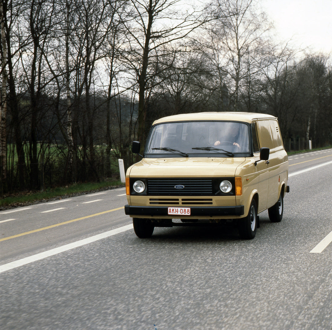 This archival image documents the 1978 Ford Transit Mark II LHD front view on scenic road in Genk and is preserved in the Ford Heritage Vault as part of Ford Motor Company's historic photographic archive. Free for personal, non-commercial use. For...