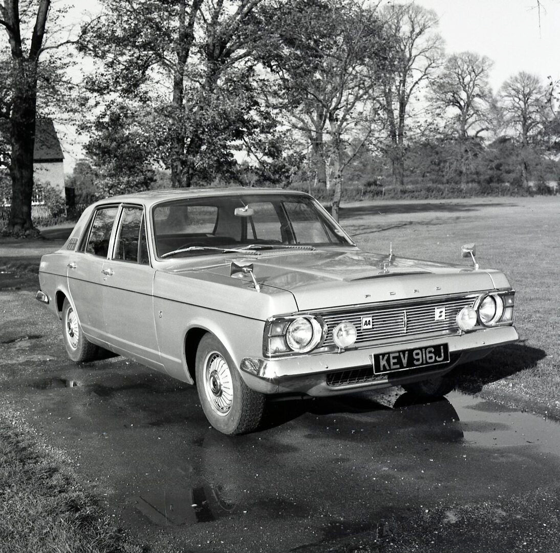 This archival image documents the 1970 Ford Zephyr 6 Mark IV RHD closeup on scenic road and is preserved in the Ford Heritage Vault as part of Ford Motor Company's historic photographic archive. Free for personal, non-commercial use. Ford Heritage...