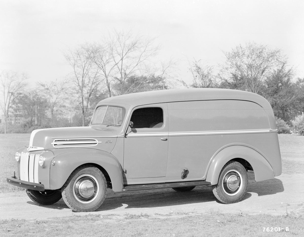 This archival image documents the 1942 Ford panel delivery and is preserved in the Ford Heritage Vault as part of Ford Motor Company's historic photographic archive. Free for personal, non-commercial use. Ford Heritage Vault reference AR-2008-8.1....