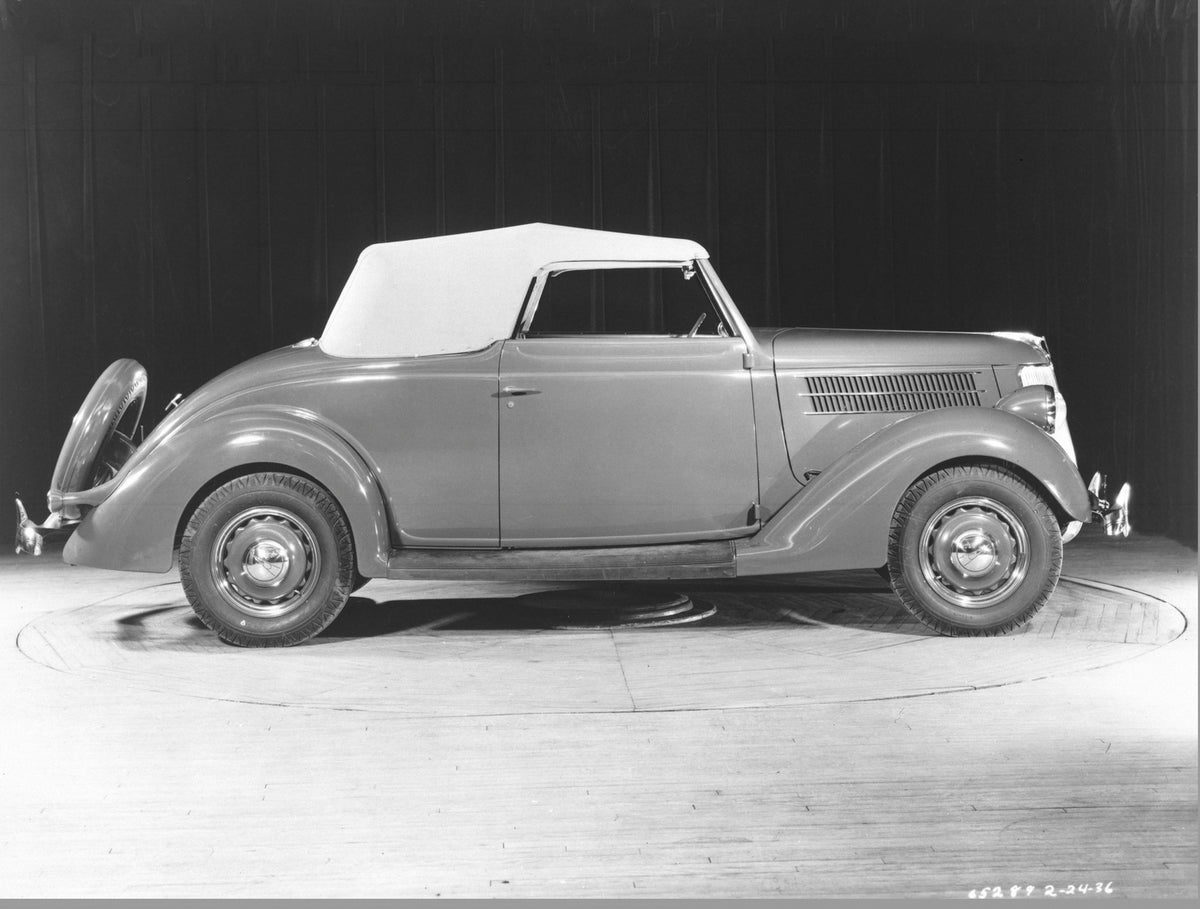 This archival image documents the 1936 Ford Club Cabroilet and is preserved in the Ford Heritage Vault as part of Ford Motor Company's historic photographic archive. Free for personal, non-commercial use. Ford Heritage Vault reference AR-2008-8.1....