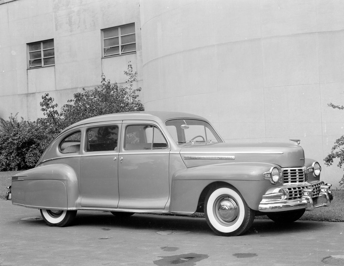 This archival image documents the 1946 Lincoln four door and is preserved in the Ford Heritage Vault as part of Ford Motor Company's historic photographic archive. Free for personal, non-commercial use. Ford Heritage Vault reference AR-2008-8.1.1....