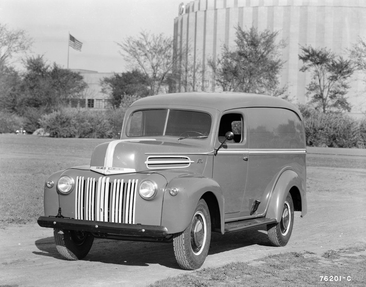 This archival image documents the 1942 Ford panel delivery at Rotunda and is preserved in the Ford Heritage Vault as part of Ford Motor Company's historic photographic archive. Free for personal, non-commercial use. Ford Heritage Vault reference A...
