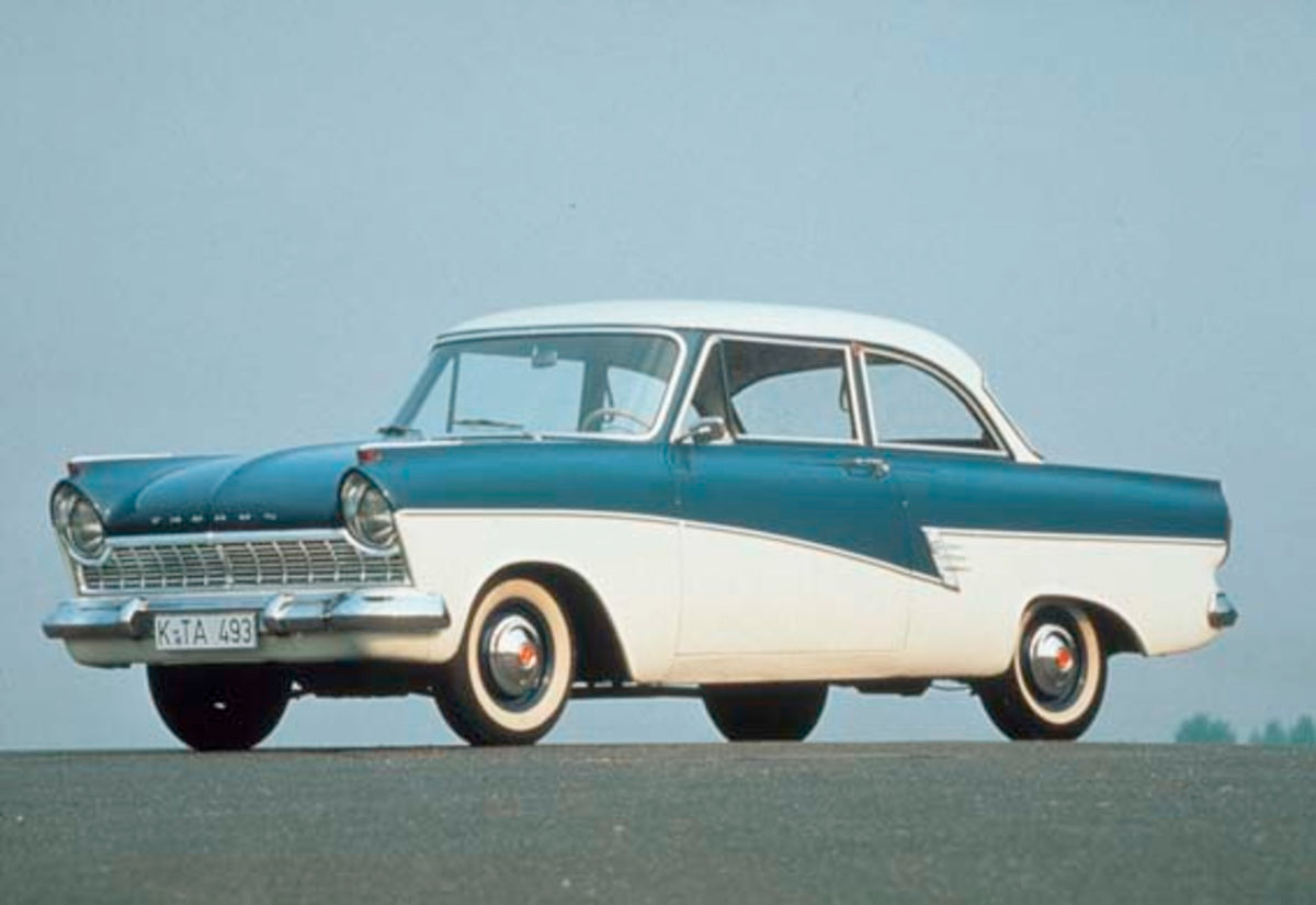 This archival image documents the 1960 Ford Taunus 17M on pavement and is preserved in the Ford Heritage Vault as part of Ford Motor Company's historic photographic archive. Free for personal, non-commercial use. Ford Heritage Vault reference AR-2...