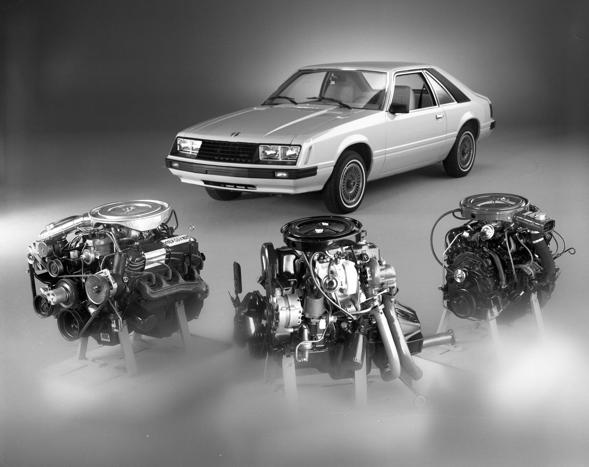 This archival image documents the 1979 Ford Mustang with engines and is preserved in the Ford Heritage Vault as part of Ford Motor Company's historic photographic archive. Free for personal, non-commercial use. Ford Heritage Vault reference AR-200...