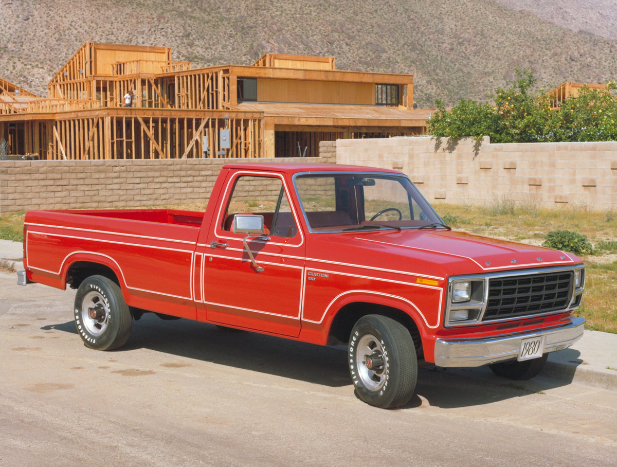 This archival image documents the 1980 Ford F-150 Custom pickup truck and is preserved in the Ford Heritage Vault as part of Ford Motor Company's historic photographic archive. Free for personal, non-commercial use. Ford Heritage Vault reference A...