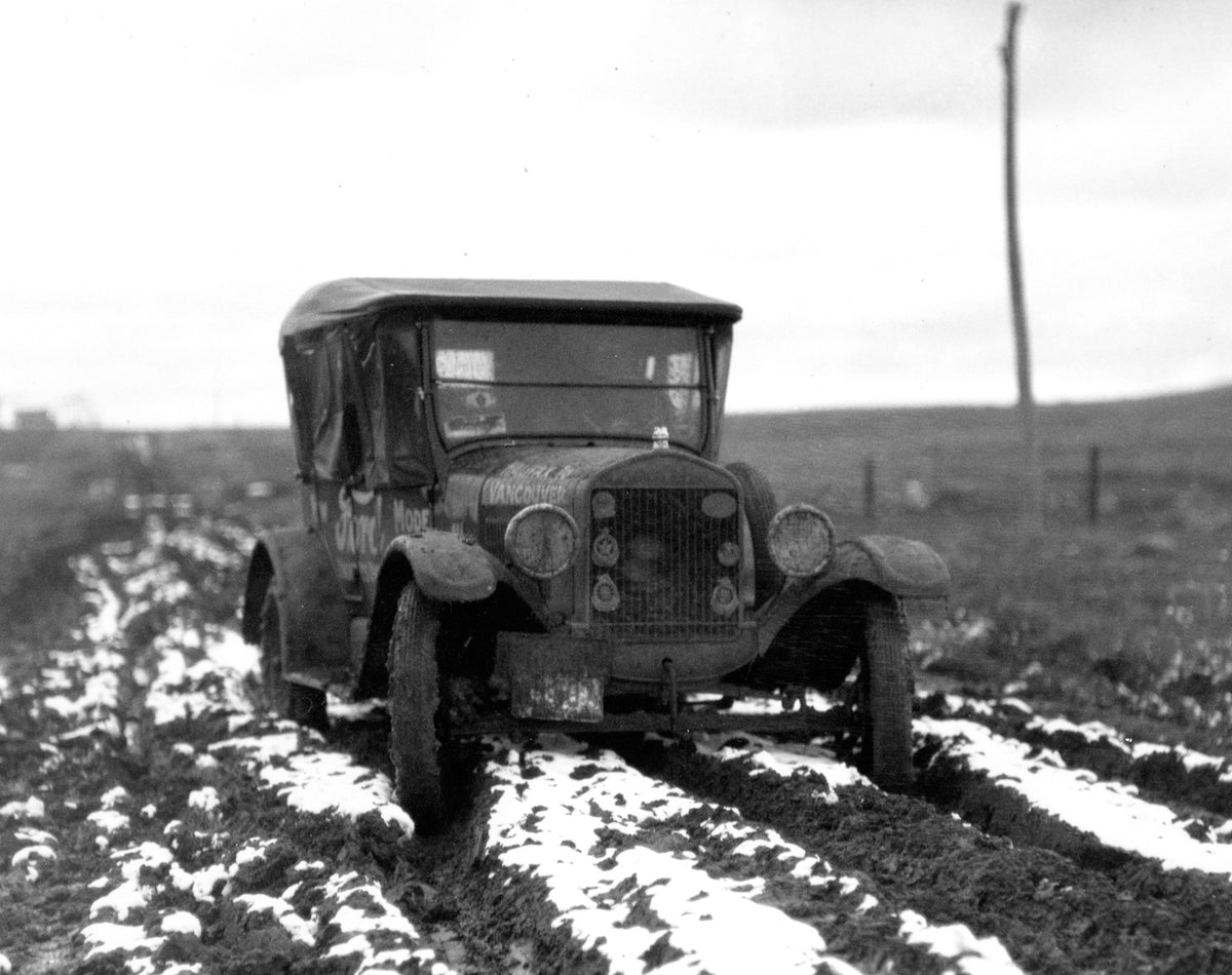 This archival image documents the 1925 Ford Model T Cross Canada Trip on Prairie Road and is preserved in the Ford Heritage Vault as part of Ford Motor Company's historic photographic archive. Free for personal, non-commercial use. Ford Heritage V...